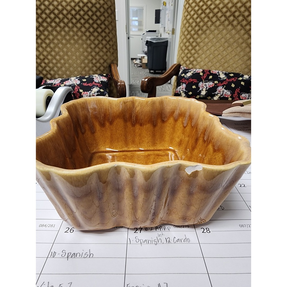Covina Pottery Planter Brown Glazed Ceramic Succulent Planter Bowl 13" Wide